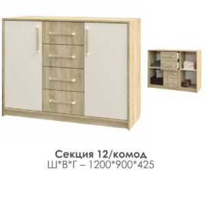 НКМ Эдем-1 секция №12 комод 1200/ Дуб сонома / Белый жемчуг 1